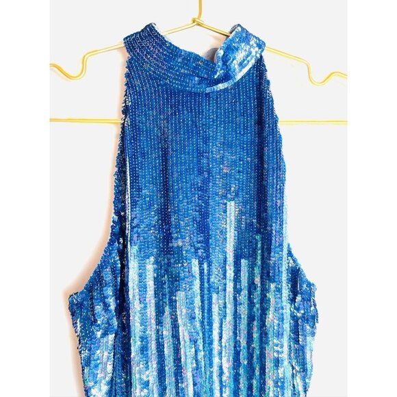 Versace Sequin Blue Couture Dress 38 - Picture 3 of 11